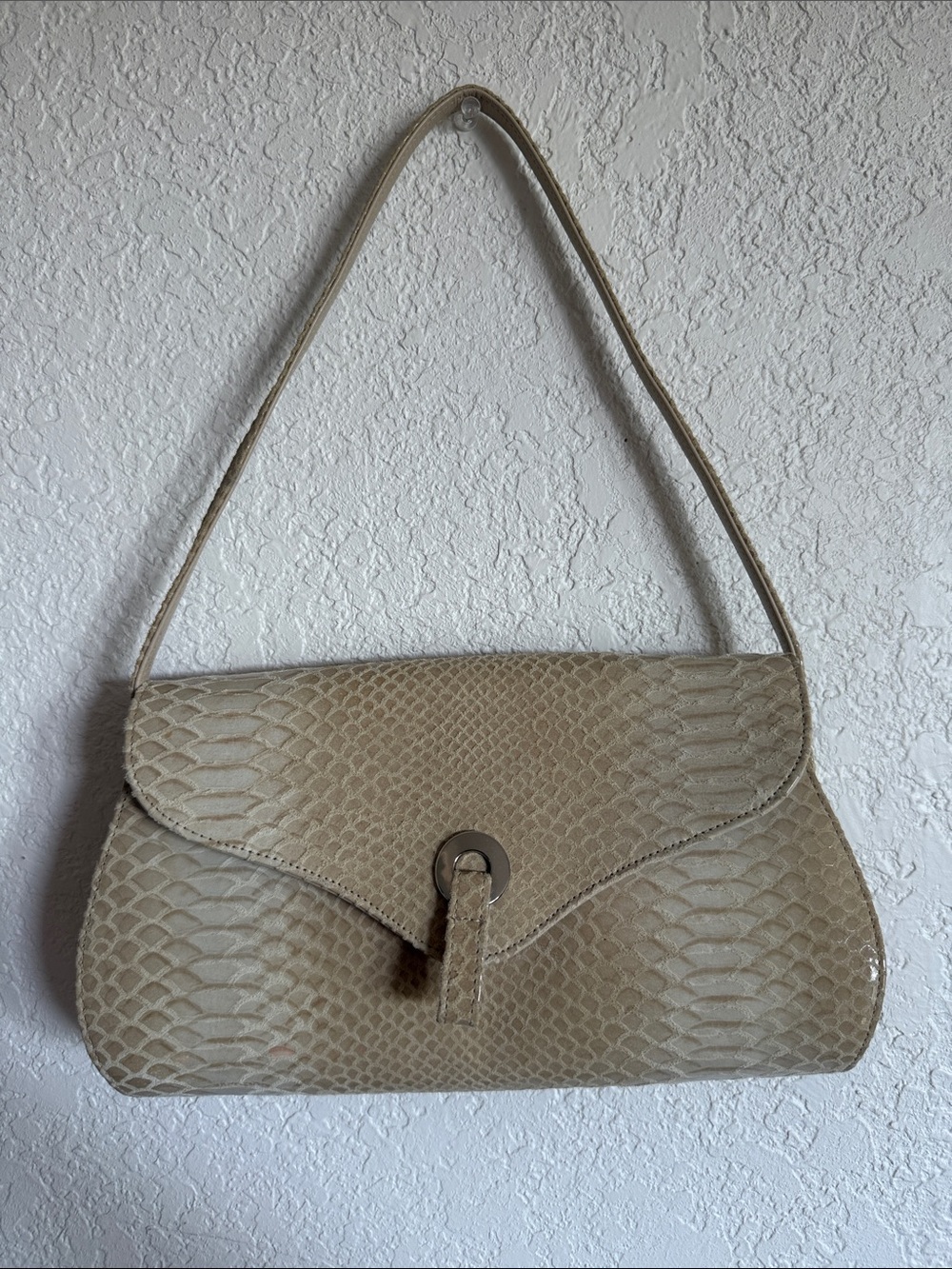 Stuart Weitzman Beige Snakeskin-Texture Shoulder Bag